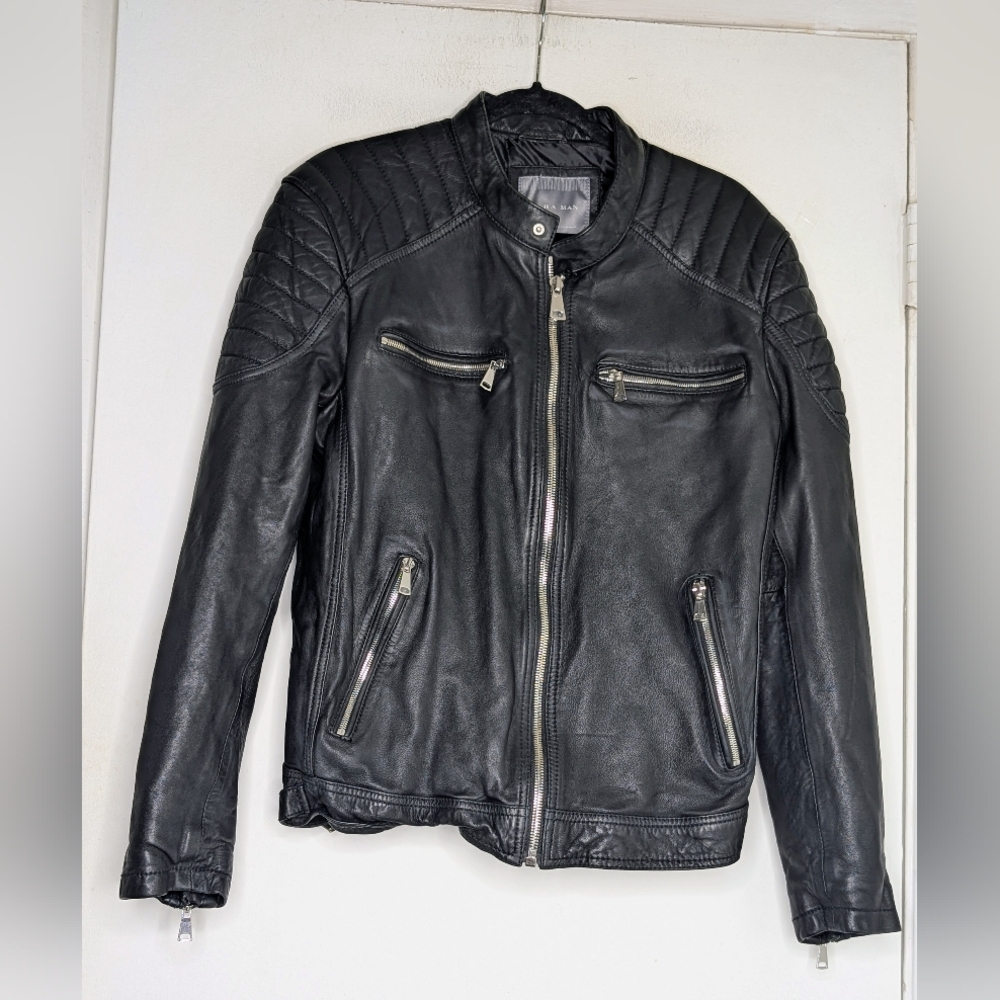 Zara Man • Quilted Leather Moto Jacket XL